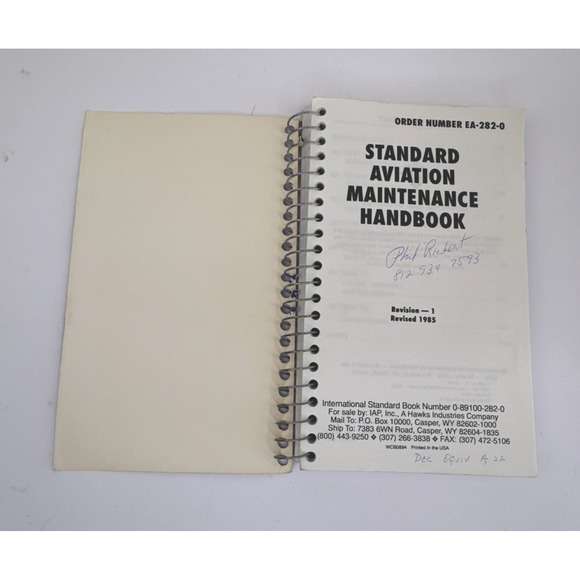 STANDARD AVIATION MAINTENANCE HANDBOOK, 1985, Revised, Spiral Bound EA-282-0 - Picture 3 of 5